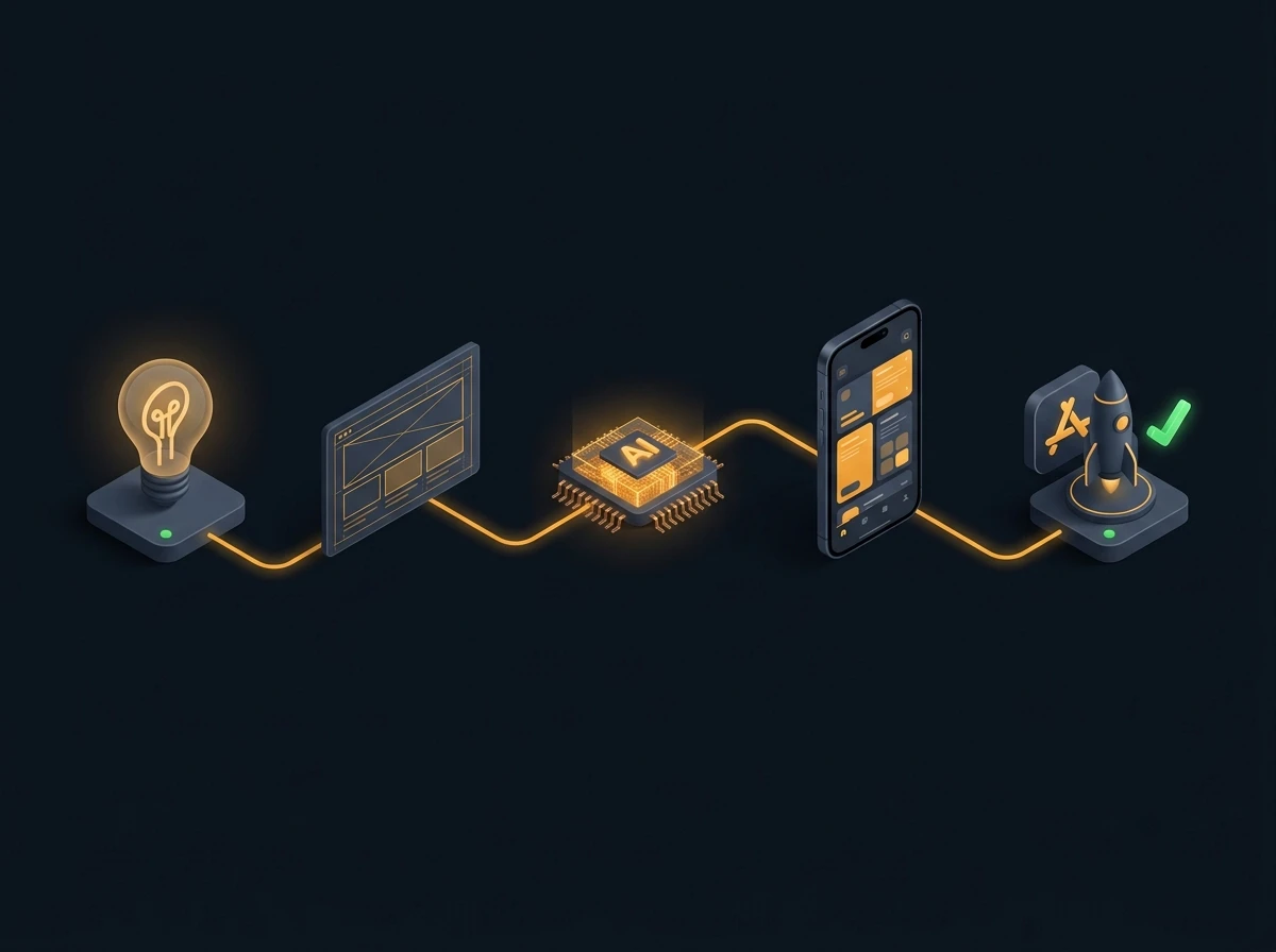 AI app development process from discovery to design to AI build to launch