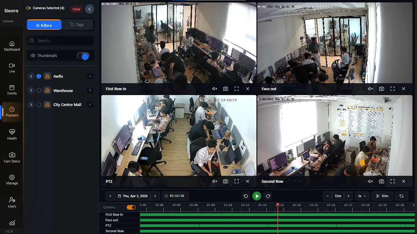 Sieora playback and forensic video search timeline interface