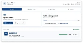 Sieora packing console showing the live packed-order count and camera scan for a dispatch order &mdash; Emerson Chennai PDC