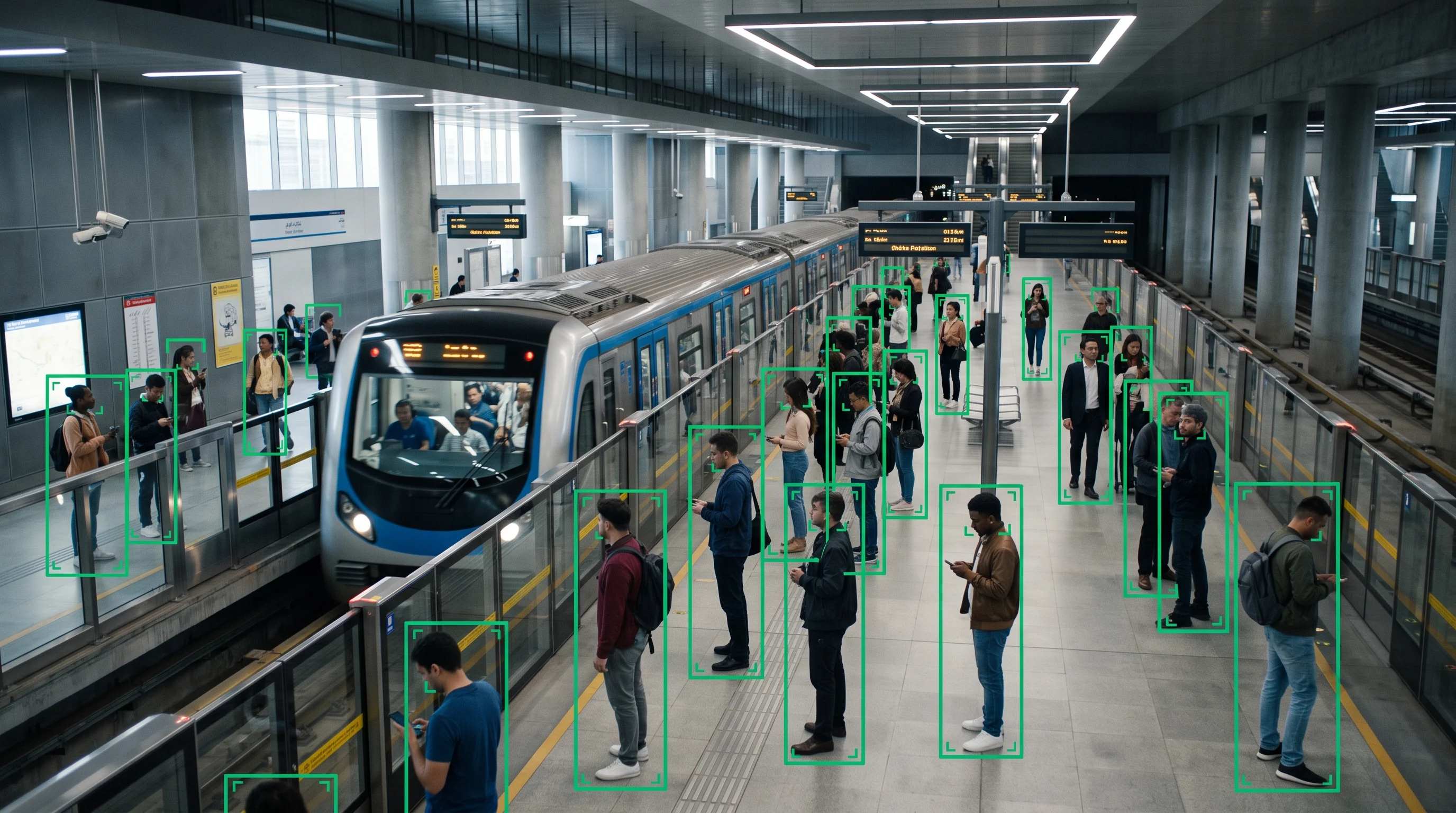Crowd management monitoring a busy railway platform