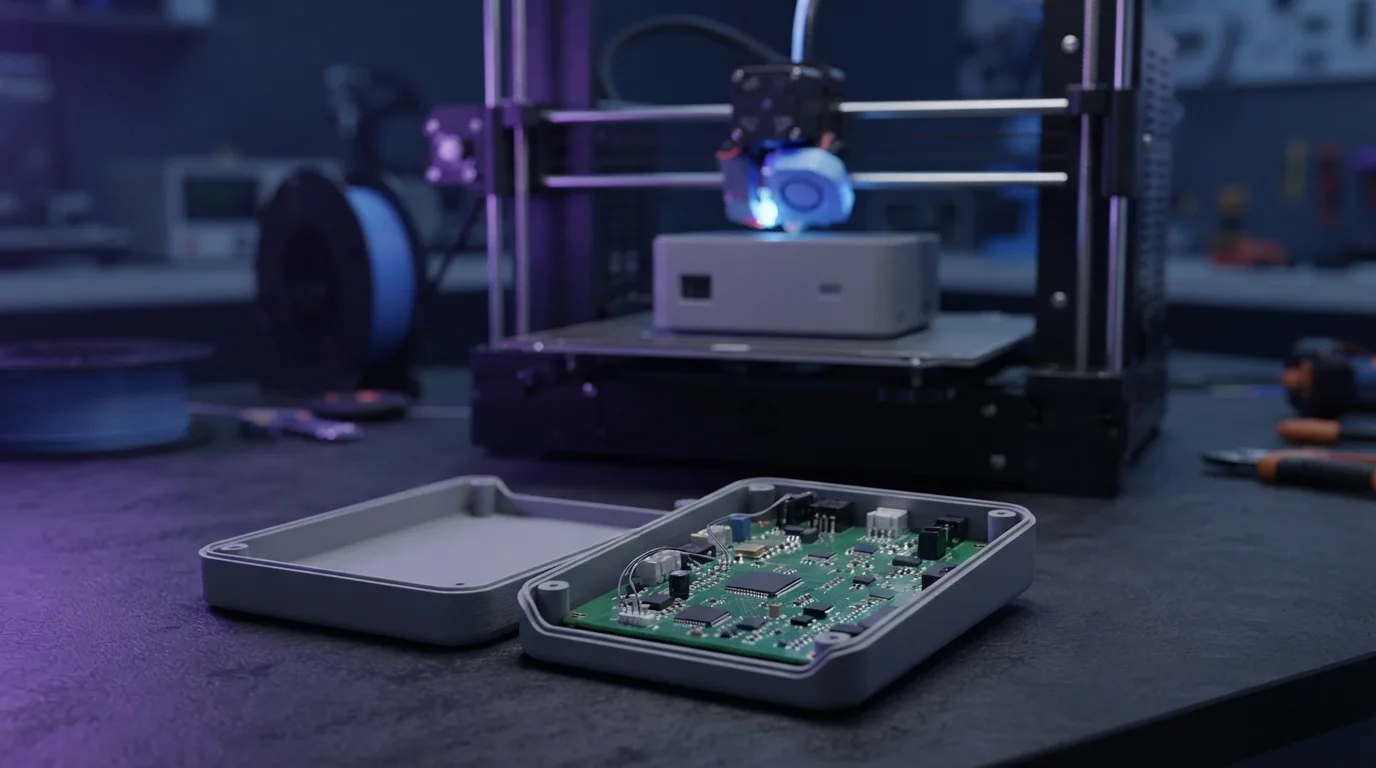 3D printed prototype enclosure with a custom PCB fitted inside