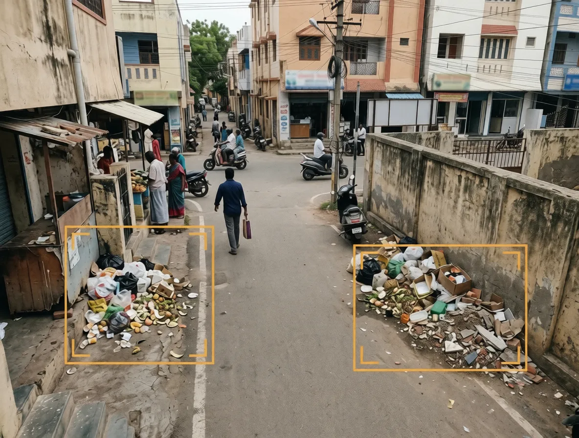 Litter detection and garbage accumulation monitoring at a sanitation hotspot