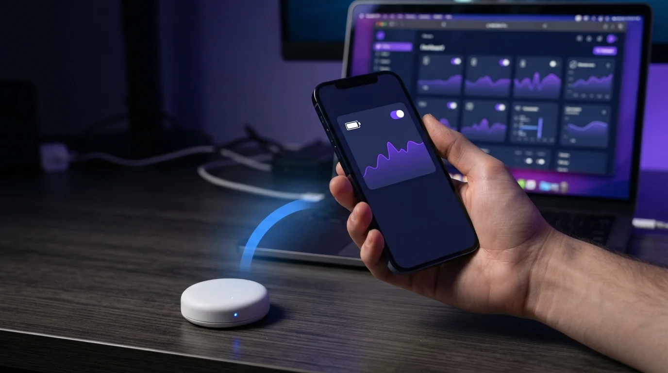 Connected device paired with its companion app over Bluetooth