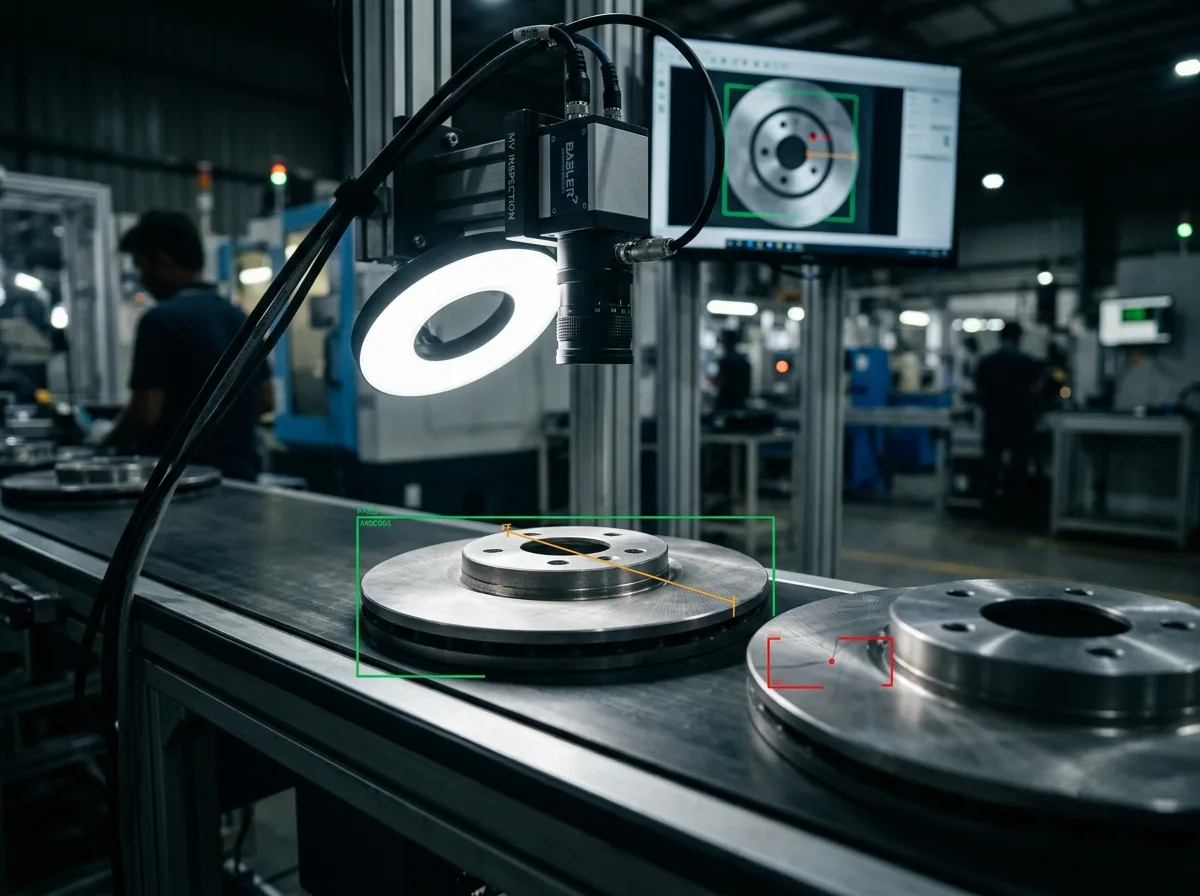 Machine vision system inspecting parts on a production line in a Chennai factory