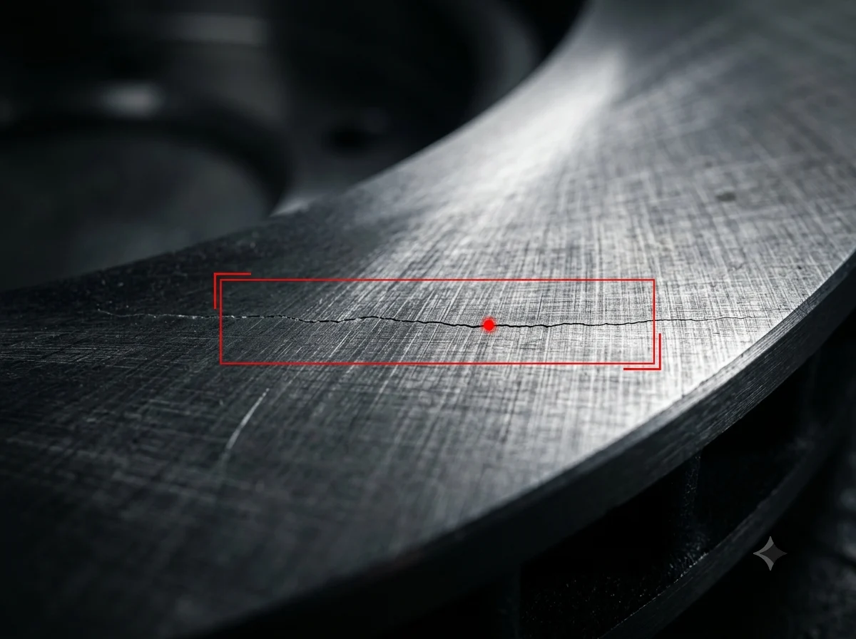 Surface defect detection finding a hairline crack on a metal automotive part