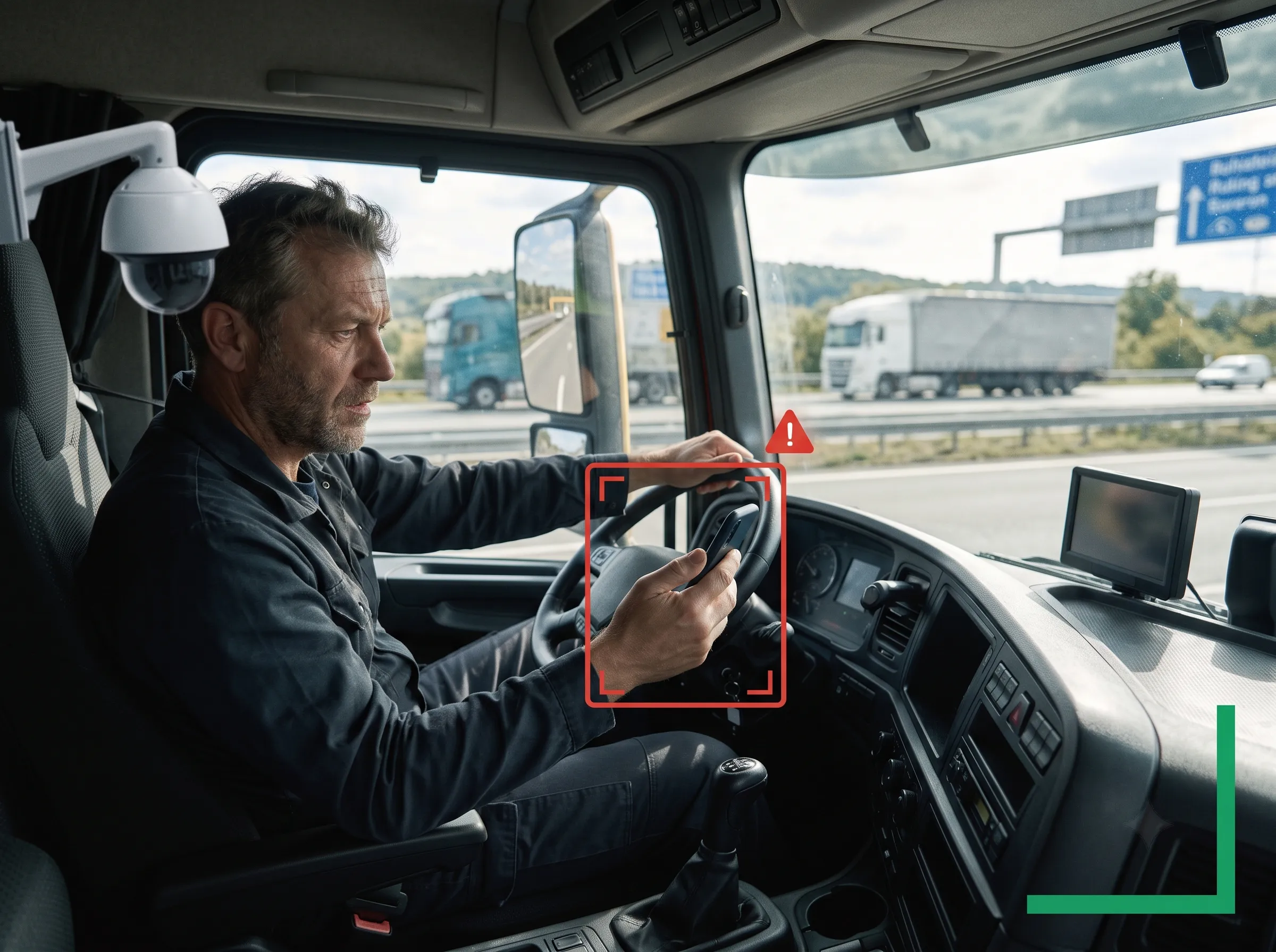Driver mobile phone use detection flagging a driver on the phone