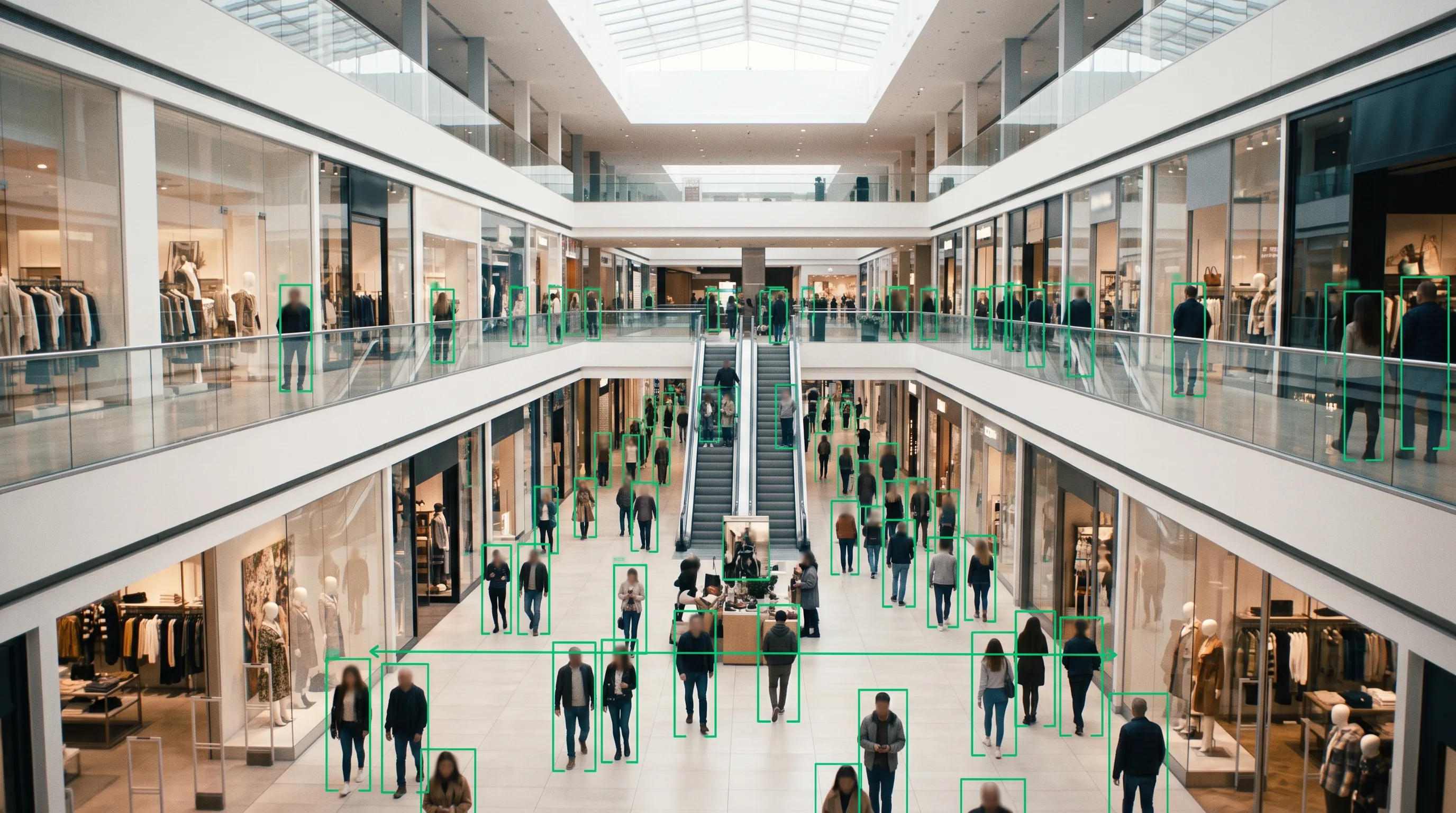People counting measuring footfall across a shopping mall