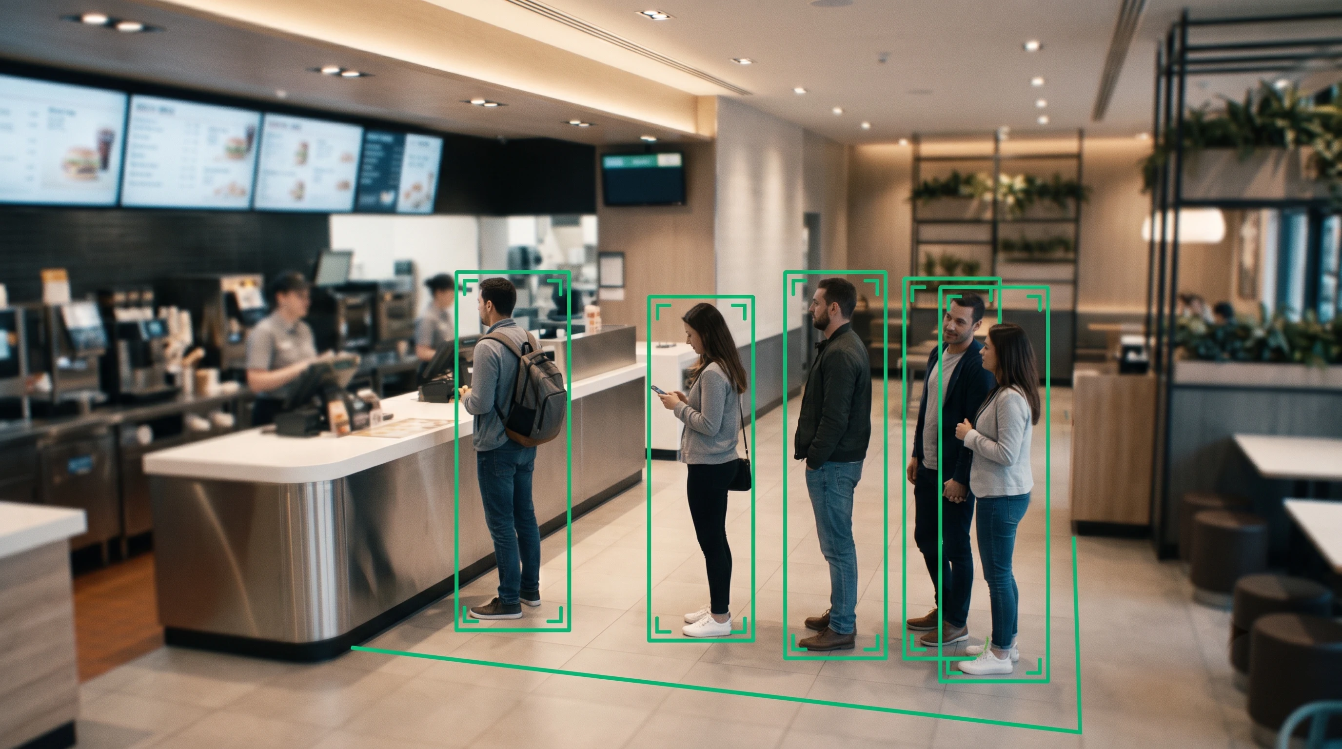 People counting monitoring queue and footfall in a quick service restaurant