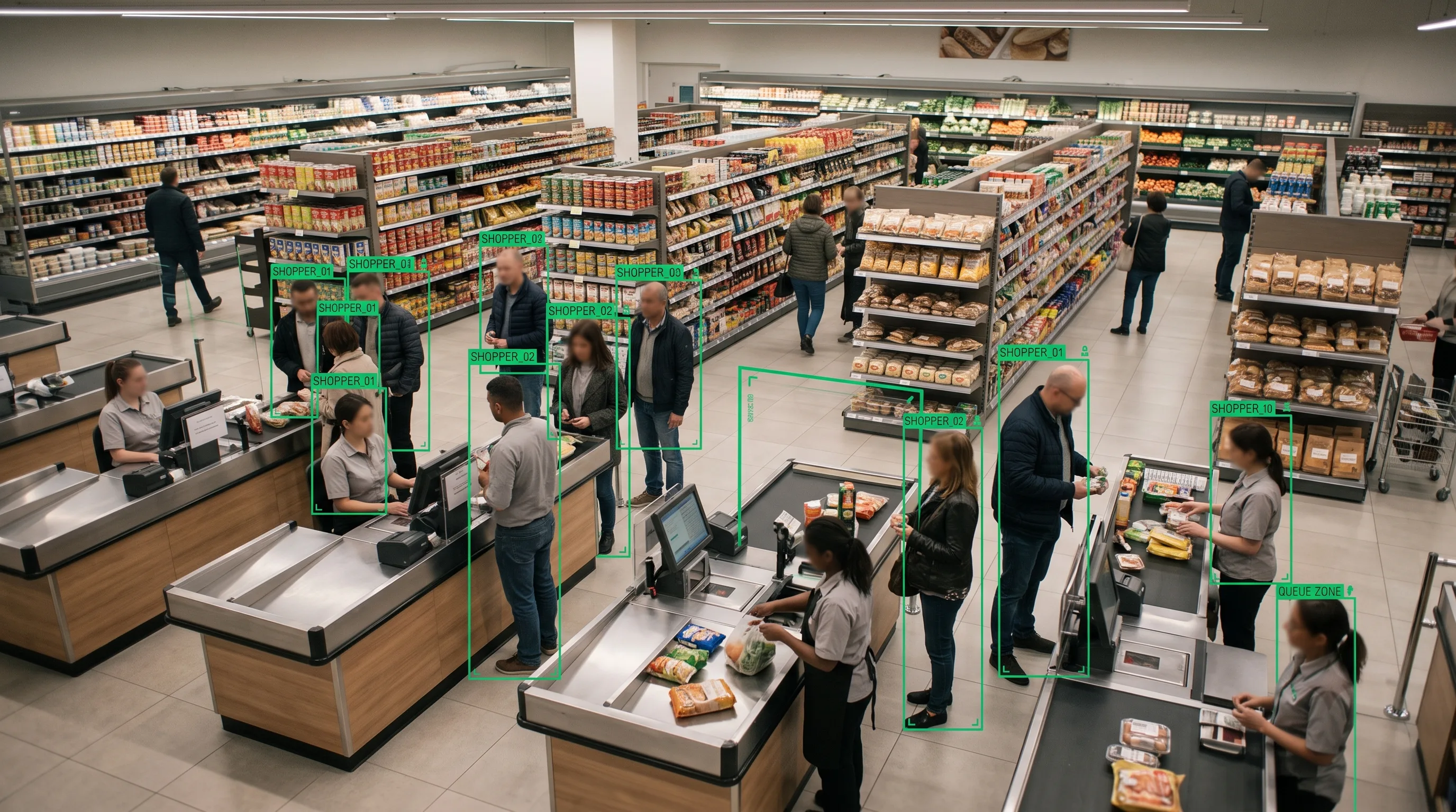 Retail video analytics reducing checkout queues in a supermarket