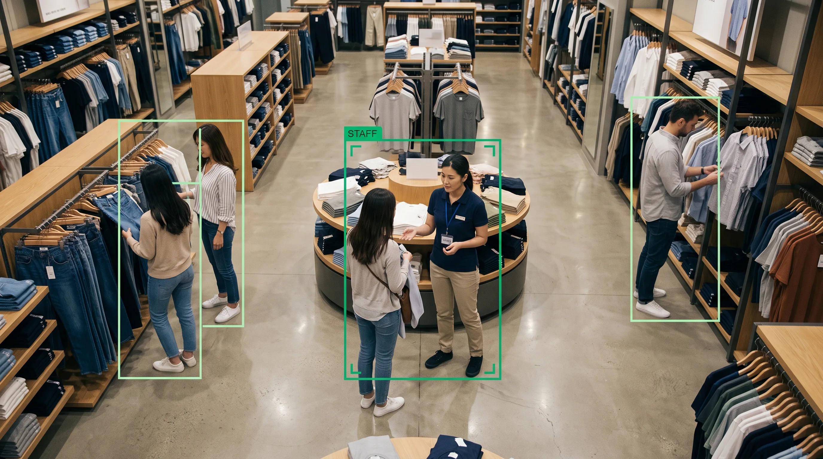 Retail video analytics tracking staff in zone for scheduling