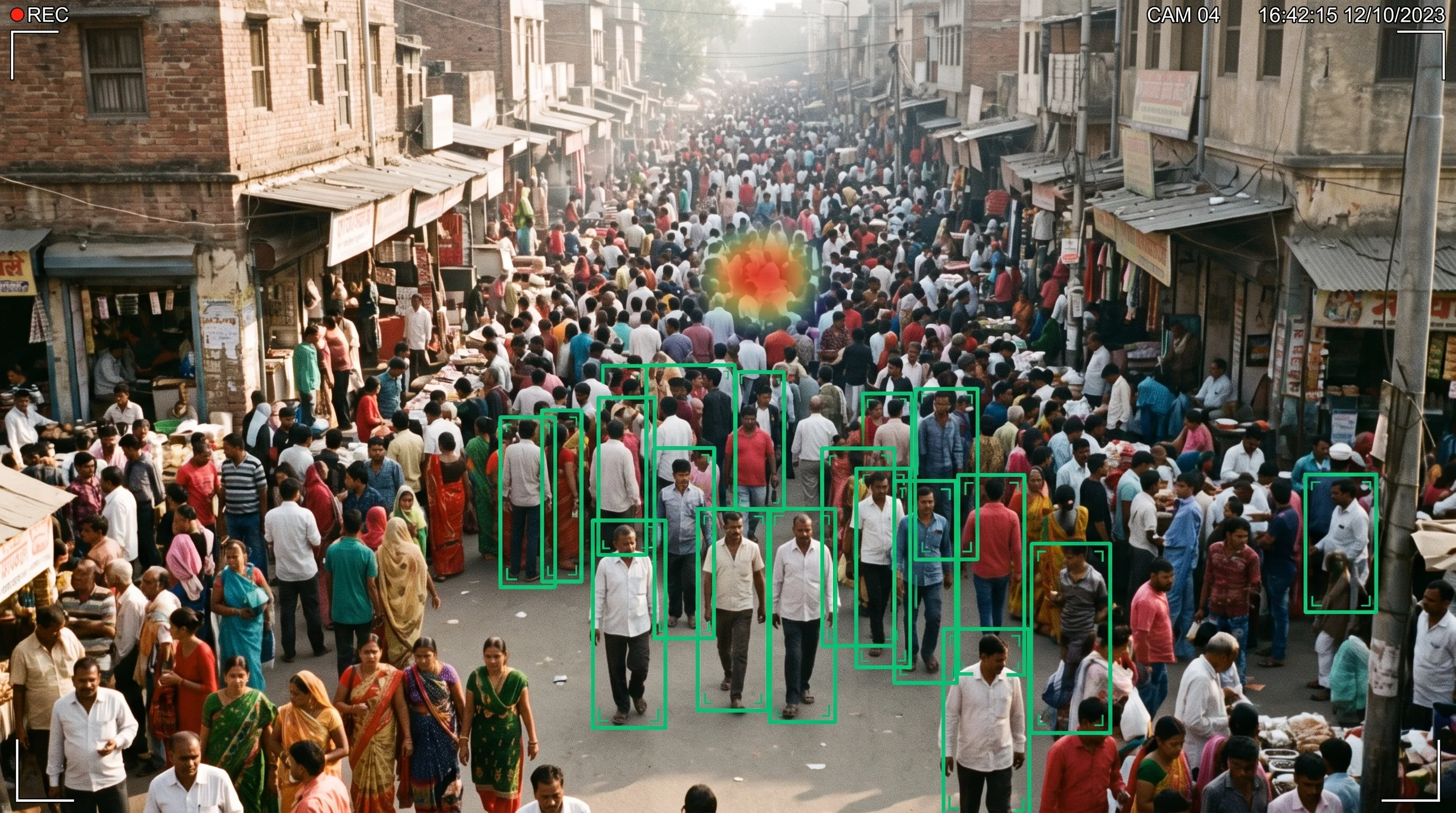 City crowd monitoring showing rising density at a public gathering