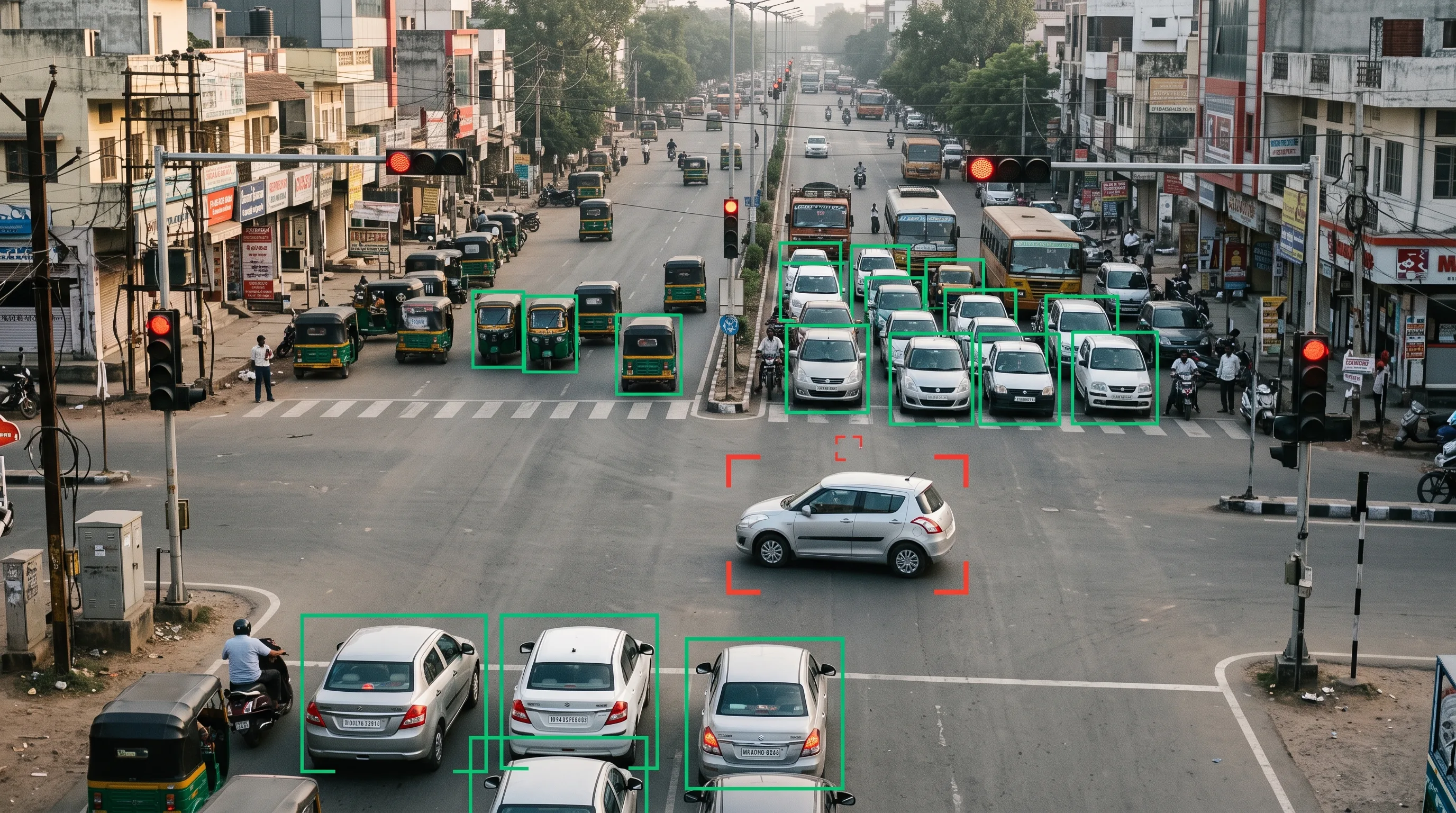 AI traffic monitoring system detecting signal violations at a junction