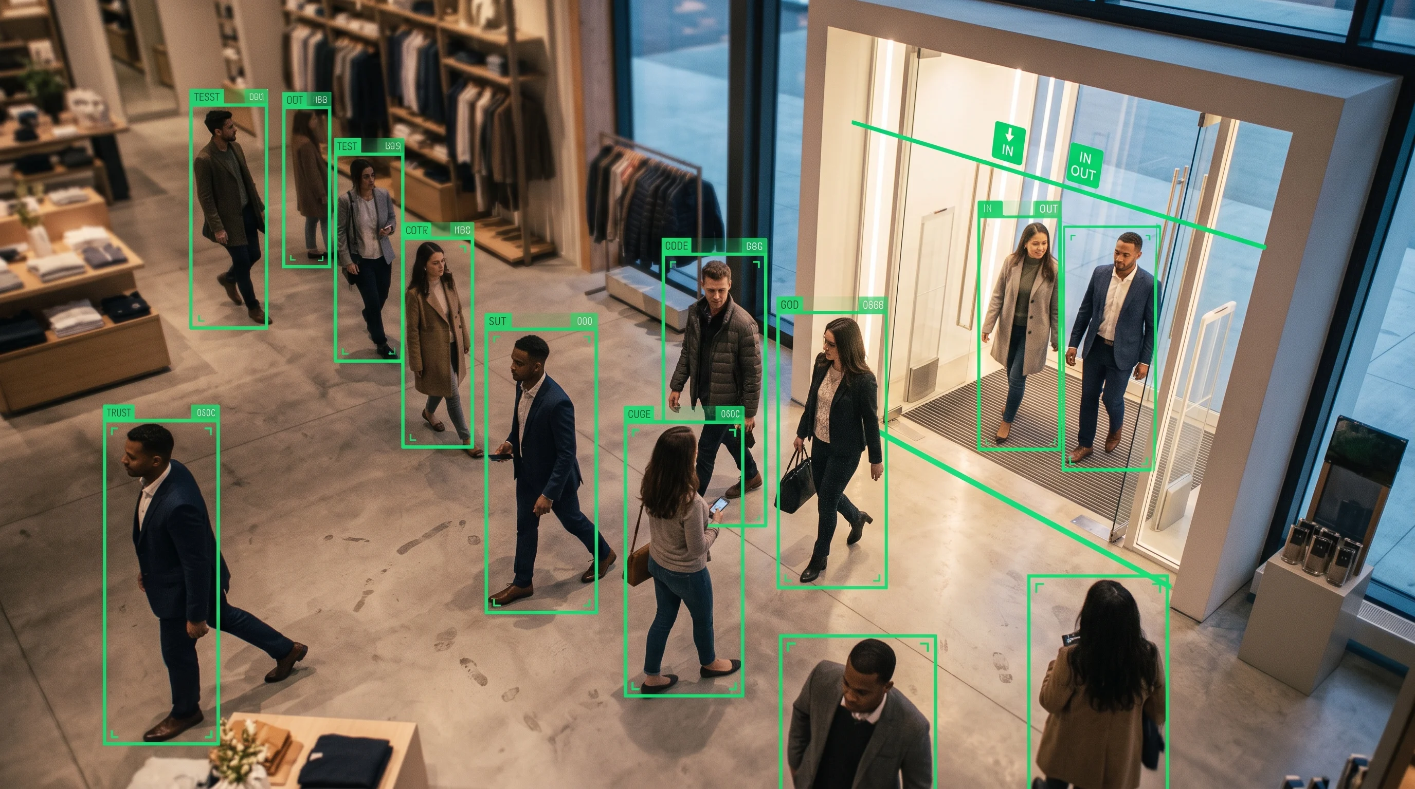 Video analytics people counting measuring footfall at a store entrance