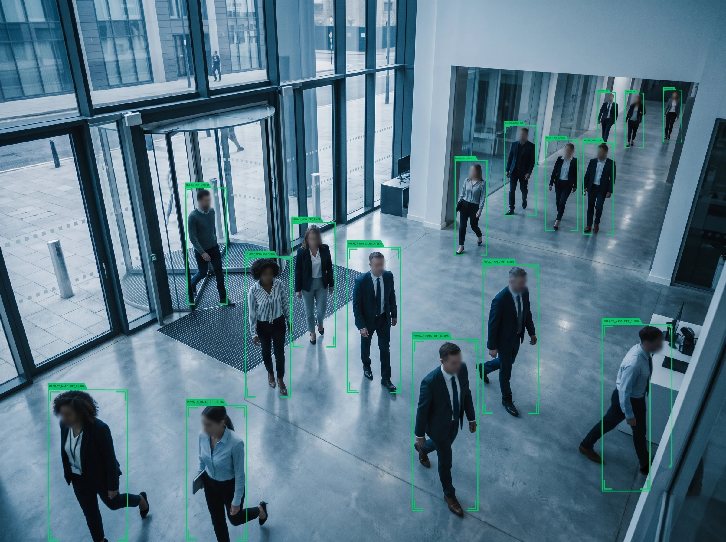 Privacy-first video analytics masking faces while detecting events on CCTV